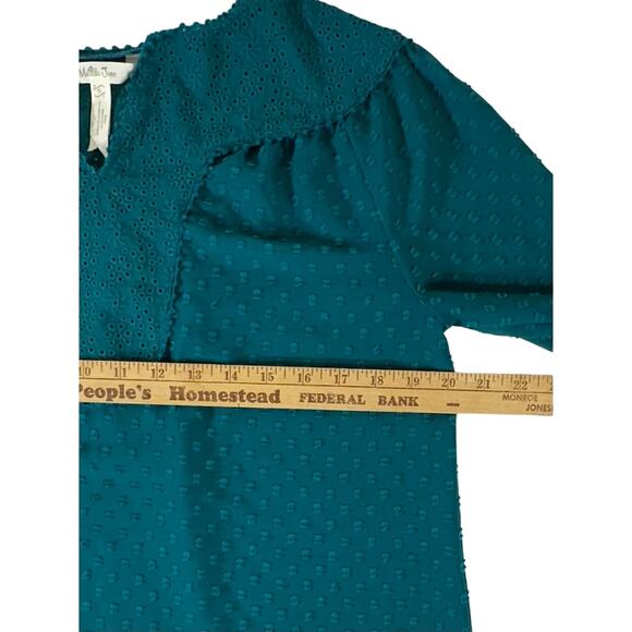 Matilda Jane Sheer Blouse Top Size Small Teal Green Swiss Dot Notch Neck READ - Picture 8 of 9